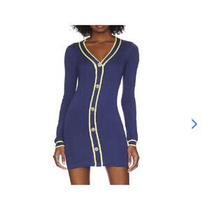 Lovers and Friends Jia Sweater Dress Blue Button Down Preppy Bodycon size XS NWT